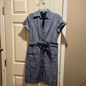 Stylish Gray Button-Up Dress with Belt